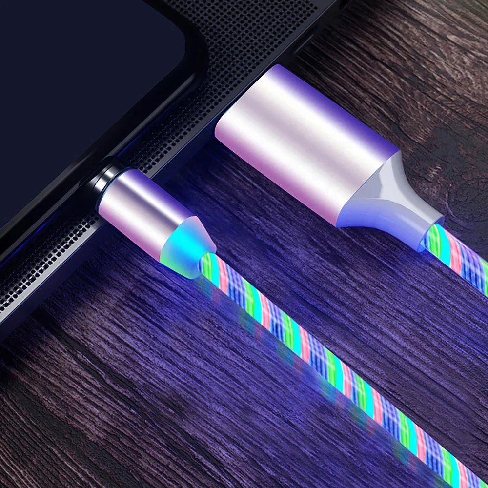  Светодиодный светящийся Магнитный зарядный usb-кабель типа C Micro USB 8 Pin 3 в 1 магнитный светодиодный кабель для