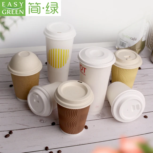 Easy Green Disposable Biodegradable Bagasse Pulp Higher Coffee Cup Hole Lid For 80Mm And 90Mm
