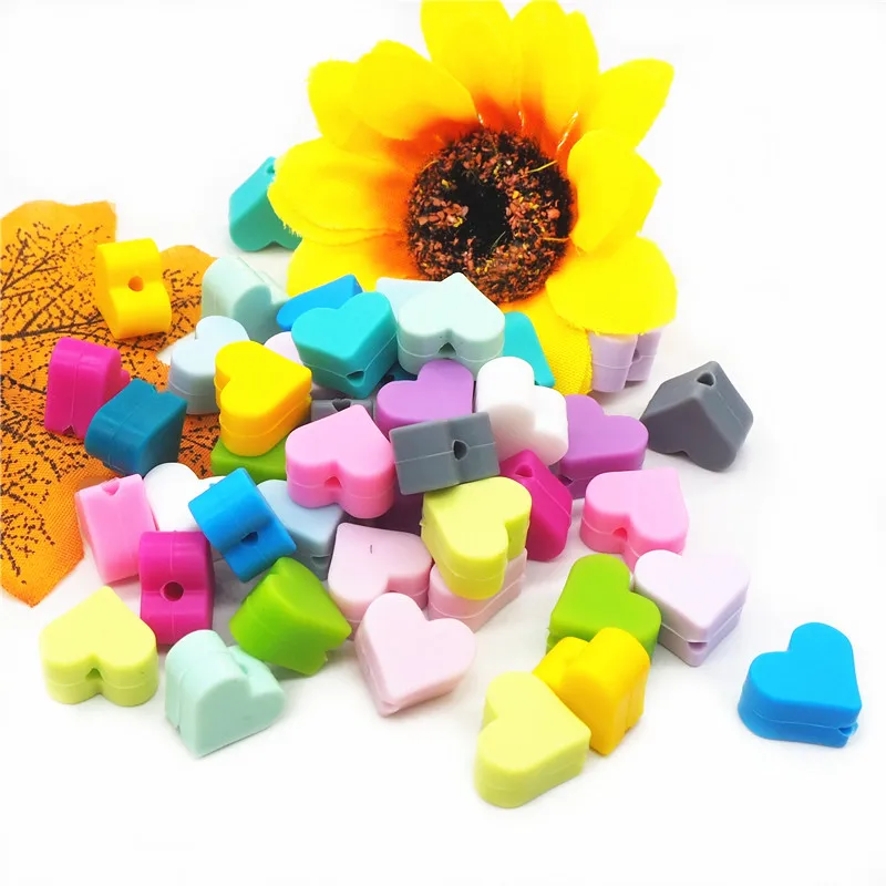wholesale Custom Bpa Free Baby teething Soft heart Silicone Bead 15mm