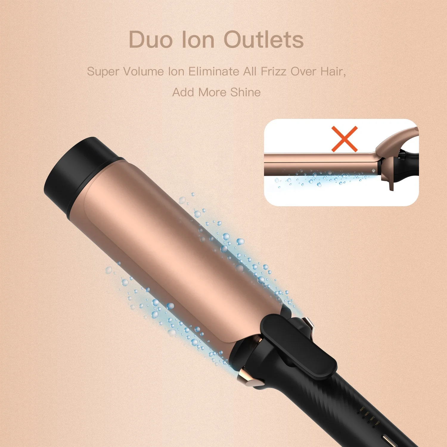 Lena Custom 40mm Big Curls Ionic PTC Fast Heating Tourmaline Ceramic Curly Hair Iron Curling Wand Curler