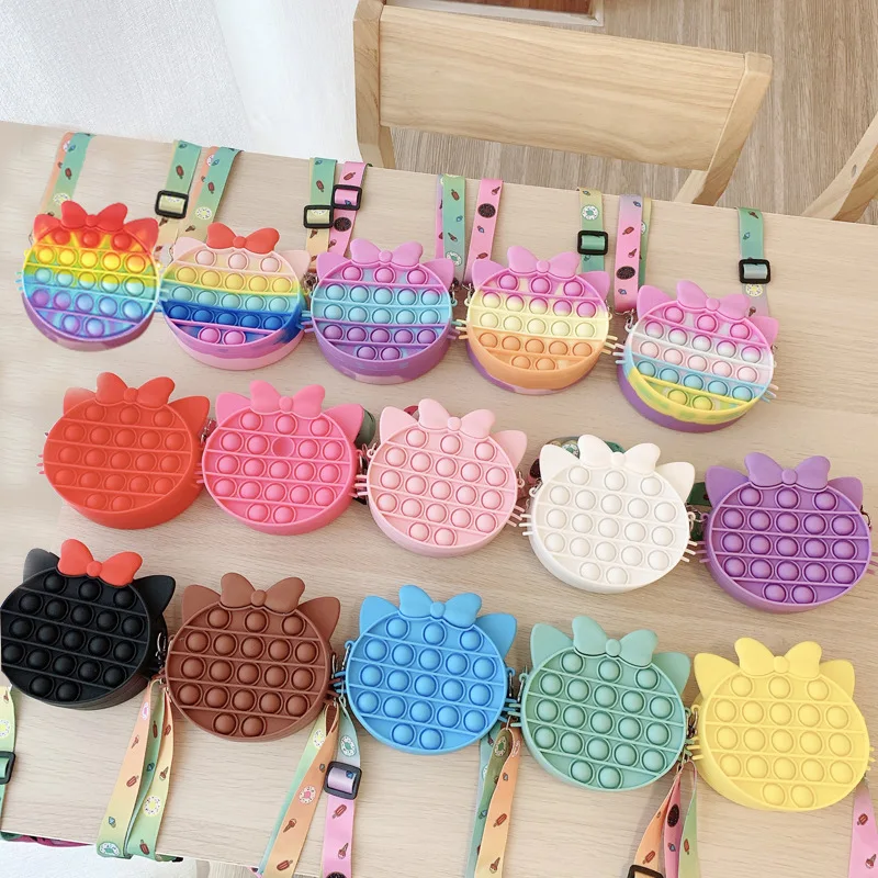 New Autism Women Shoulder Poping Push Pop Bubble Fidget Unicorn Handbags Pencil Bags Messenger Cat bag Pop Fidget Bag Toys
