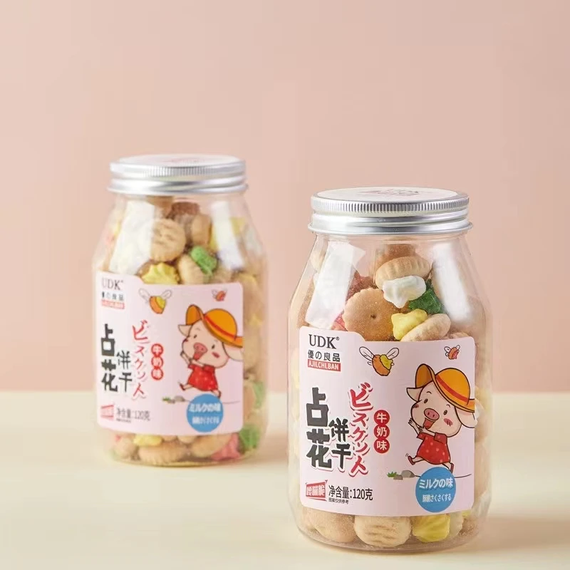 Hot sale children biscuit cute can pakckging 120g various shape delicious cookied