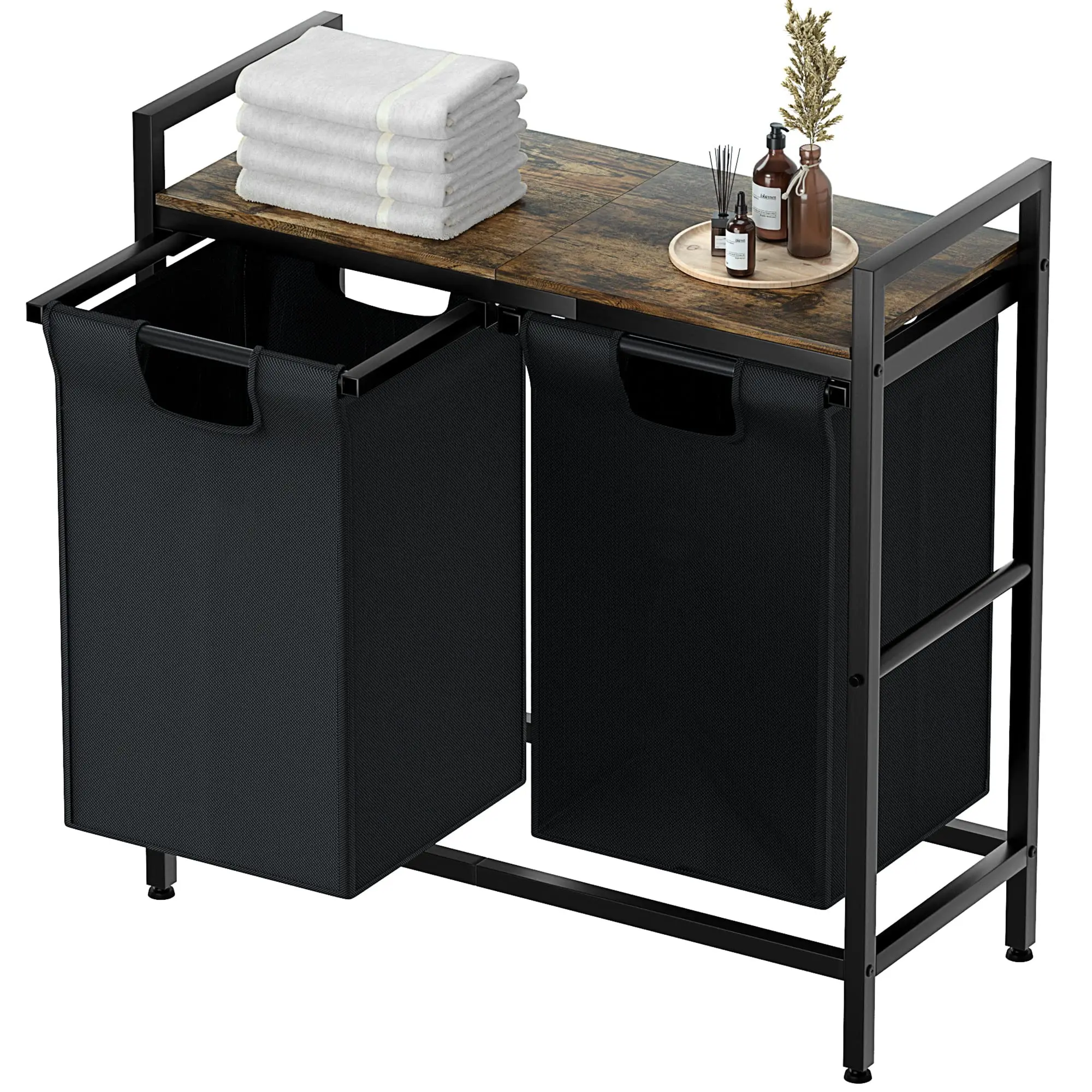 OEM Large Capacity Metal Frame Laundry Sorter Dirty Clothes Room Organization 2 Section Laundry Hamper with Removable Liner Bag