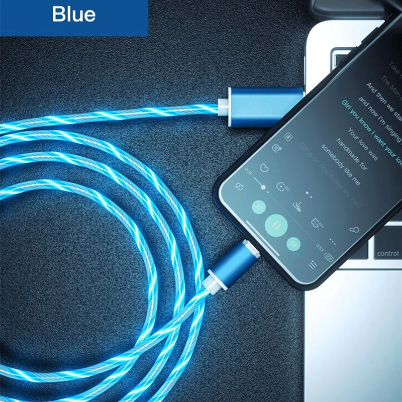  Течет светодиодный магнитный кабель для зарядки с разъемом Micro USB Type-C Магнит стример телефон зарядное устройство