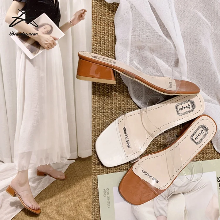 womens summer women crystal open transparent clear block heel sandals for ladies slippers shoes