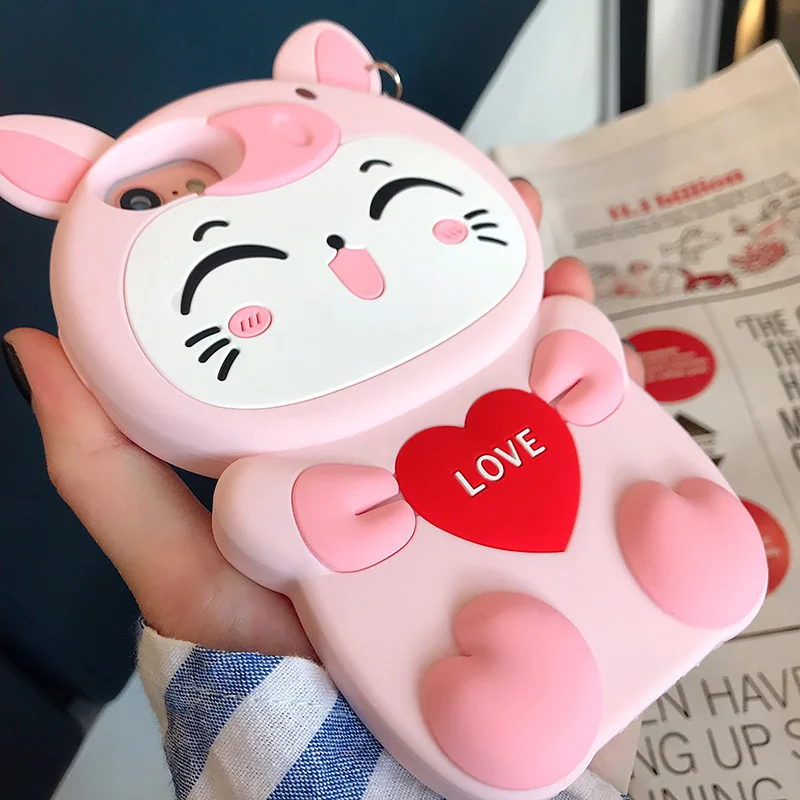 Cute 3D Cat Soft Silicone Phone Case For iPhone 14 13 11 12 Pro Max,Cartoon Funny Cat Shockproof Bumper Back Cover Case