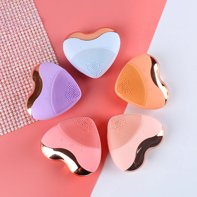 Love type electric facial cleansing device silicone soft brush head charging ultrasonic vibration wave facial cleansing device