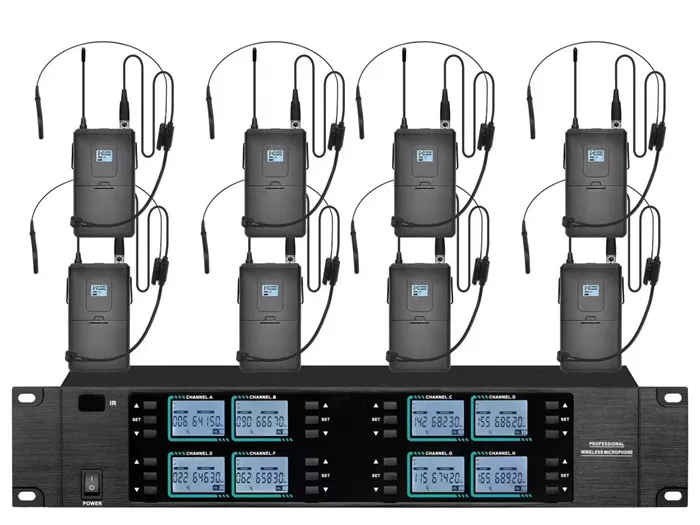 TKG 640-690MHz TK-6008 8 channels professional handhold headset  lapel cordless uhf microphone wireless system