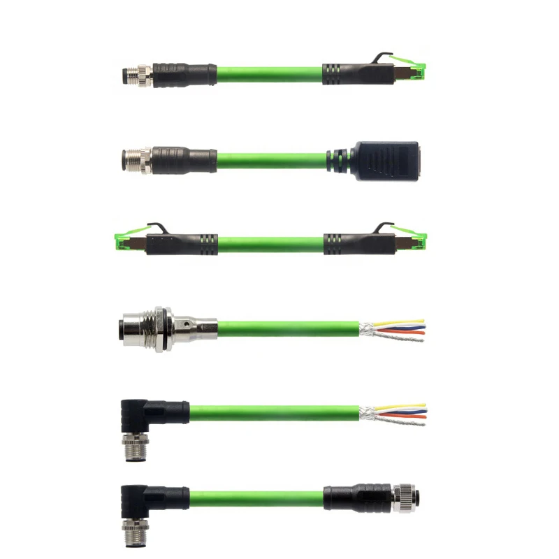Green Profinet M12 A D Code 4 Pole 5Pin 6 8 Pin D-code to RJ45 Asenbo Ethernet Male Female CCD Industrial Connector Cable