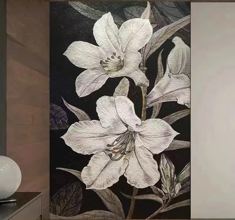 2022 Wholesale Moden Flowers Pattern Art Pictures Wall Decoration Ideas Marble Mosaic Mural Pattern Tiles