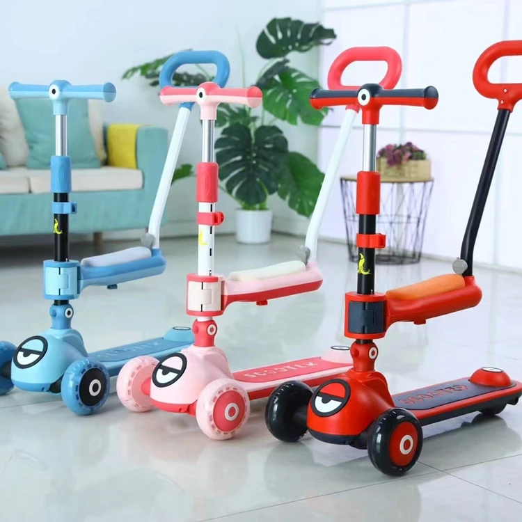 Новое поступление современный самокат для детей 3 больших колеса Складное Сиденье с алюминиевой ручкой подсветка-игрушка детей-оптовая