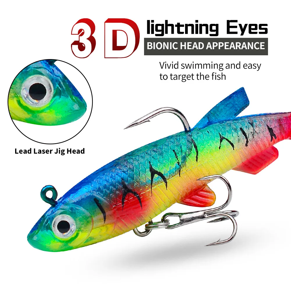 Jetshark 7.5cm 13.5g Soft Tail Jig Lure 5 colors Lead Jig Head 3D lighting Eyes Soft Fishing lure