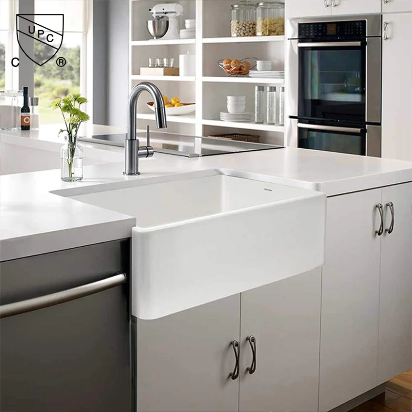 Wholesale Solid Surface White Rectangular Reversible farmer Porcelain Fireclay Ceramic Kitchen Sink