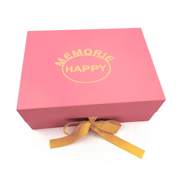 Space Saving 35x24x6cm Rose Gold Foil Logo Boxes Packaging Box Gift