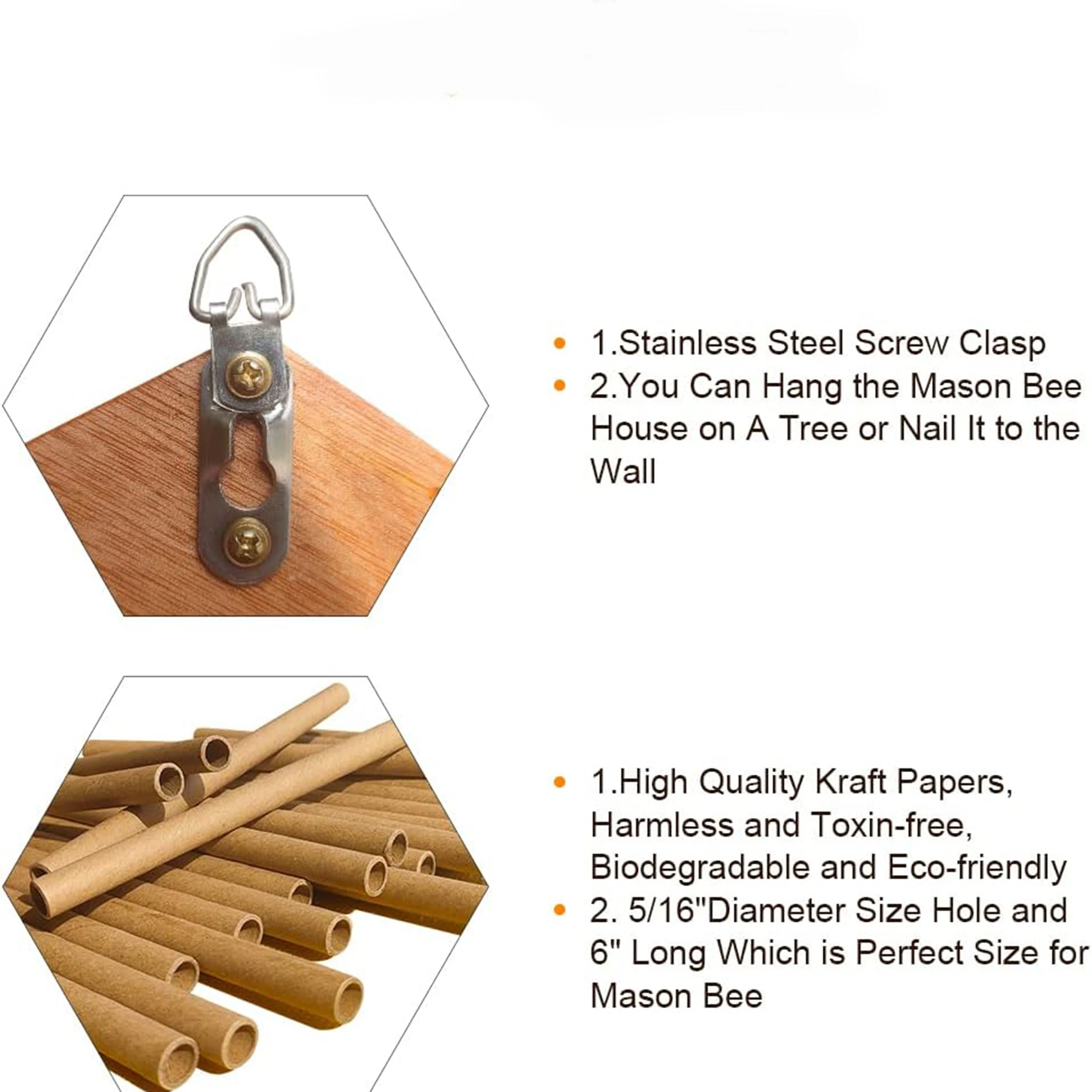 Garden Decoration Handmade Natural  Bee Hive Attracts Mason Bee Pollinators Insect Nest Box House Wooden Mason Bee House