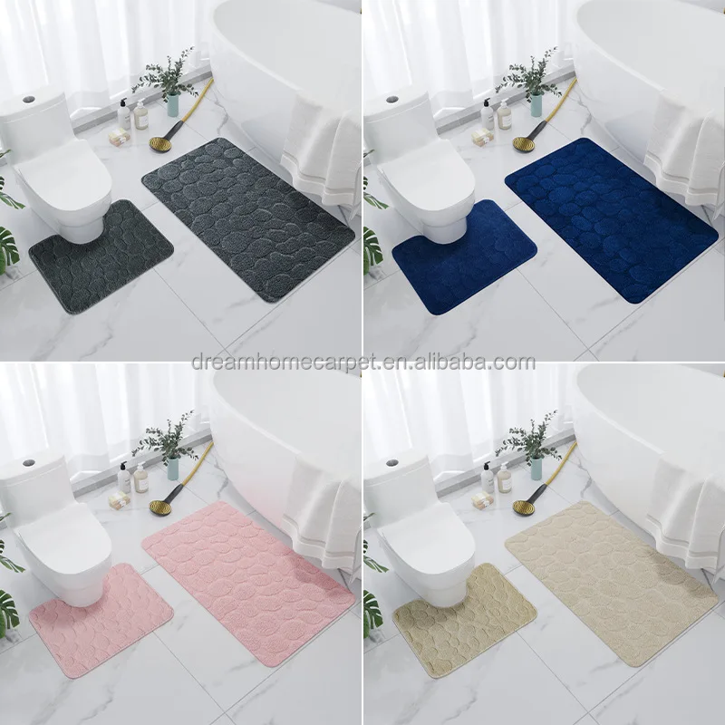 Bathroom Rugs Sets 3 Piece, Cobblestone Memory Foam Bathroom Mats Set Extra Thick, Non Slip Bath Mats for Bathroom