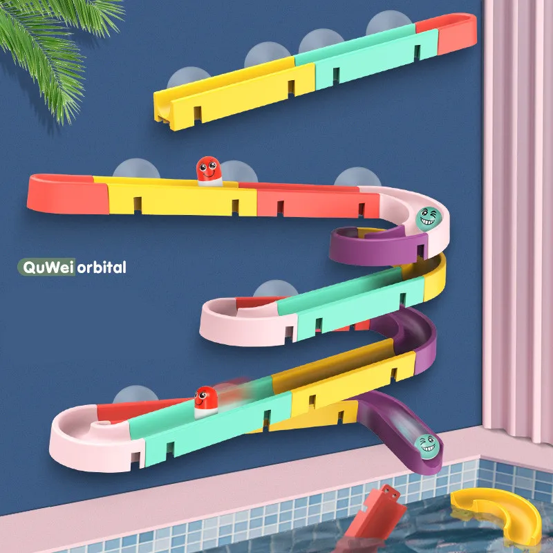 12pcs/16pcs Baby Bath Toy for Kids Wall Bathtub Toys Ball Track Shower Water Slide Take Apart Game