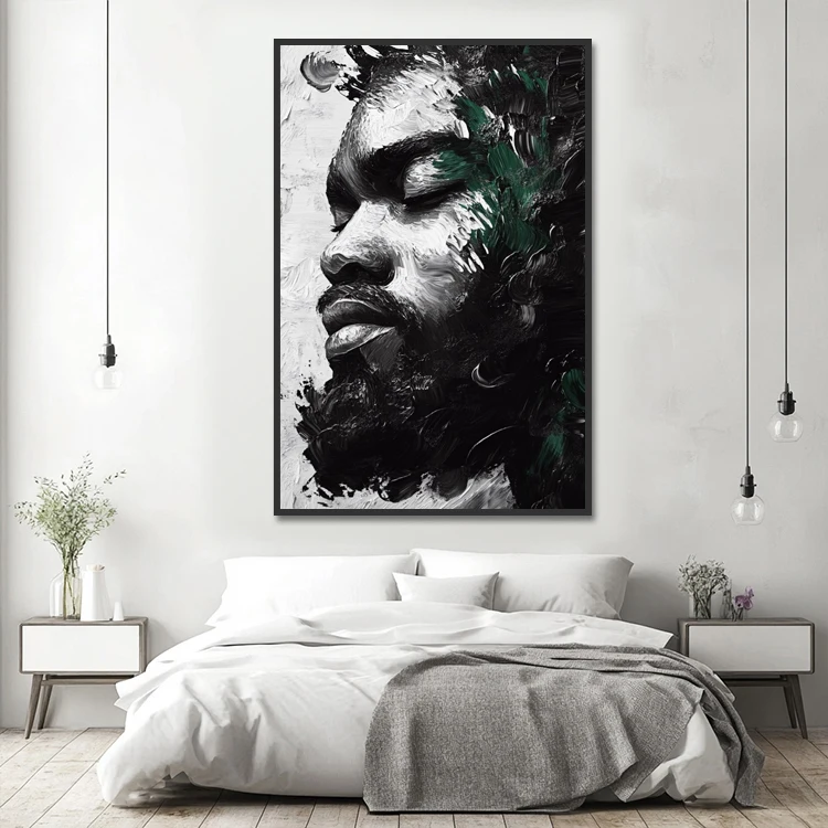 Original Handmade Abstract Textured Male African Wall Art Black Man Portrait Oil Painting On Canvas