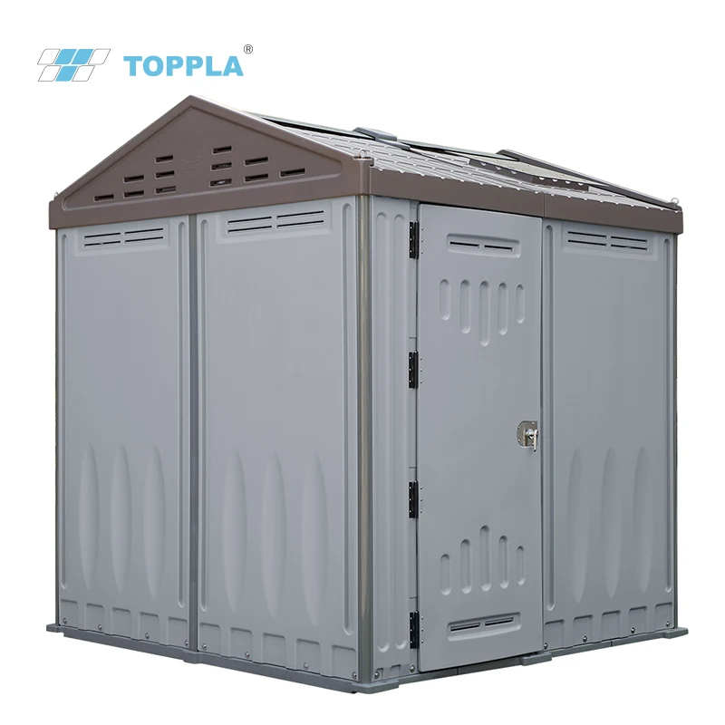 2021 NEW style Garden plastic Tool Shed Size Brown Roofed Grey Color