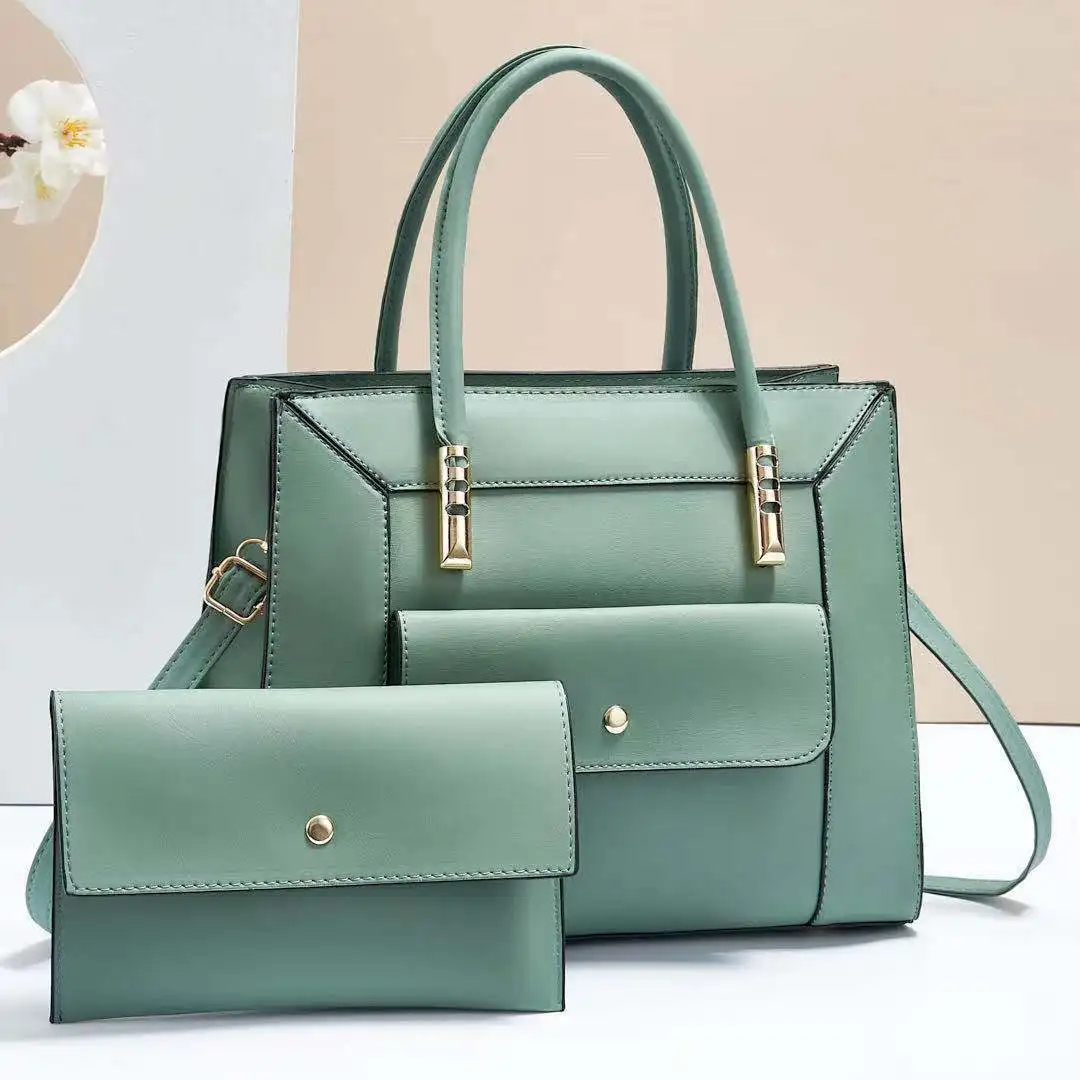 2024 New Pu Women Handbags Two Piece Big Capacity Ladies Clutch Bag Handbag Set Wallet