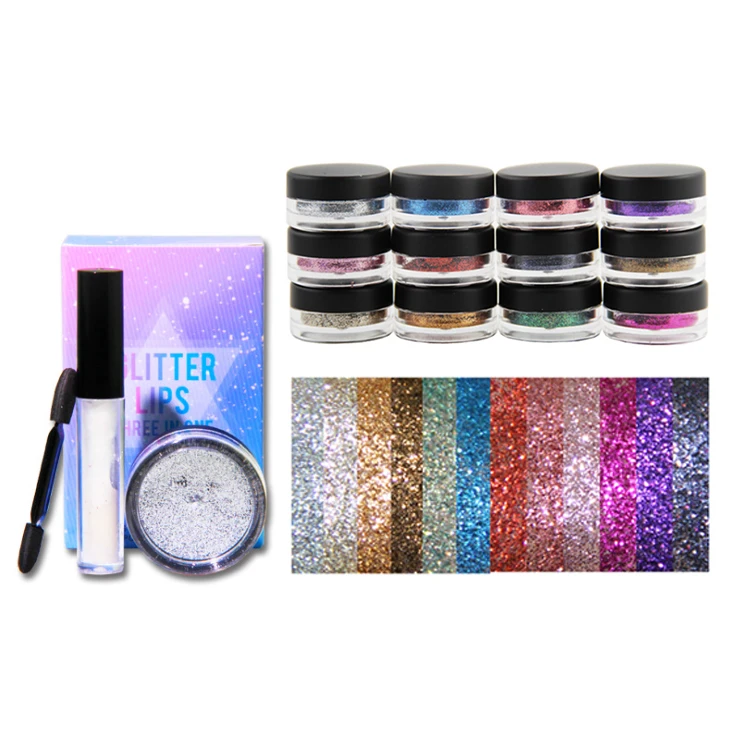 No Logo Low MOQ Private Label Party Daily Vegan Cosmetics Shine Lip Eyes Foil Neon Eye Shadow Loose Pigmented Glitter Eyeshadow