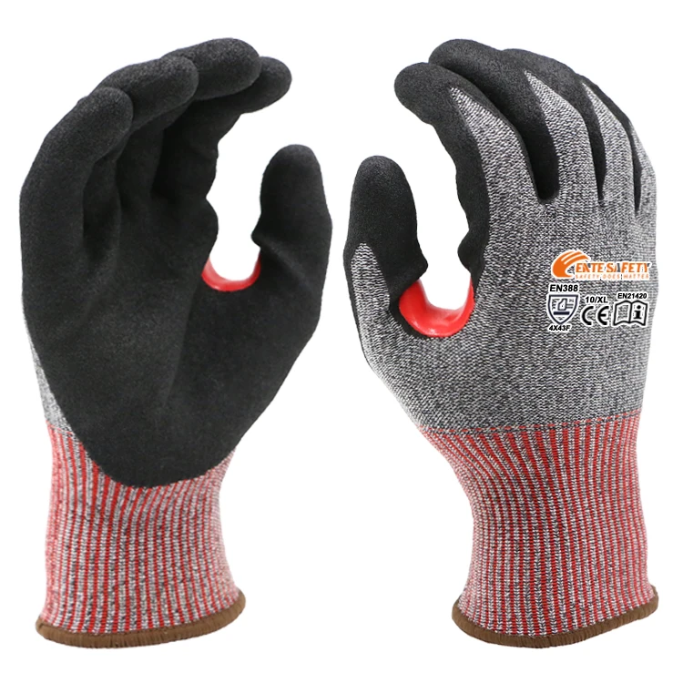 ENTE SAFETY Wholesale Machinery Maintenance Non-Slip Oil Resistant Cut Resistant Nitrile Sandy Work En388 4X43F Safety Glove