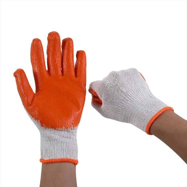 Cheap Orange Latex Coated Work Gloves Latex Coating Palm Cotton Knitted Safety Gloves For Garden Home Construction