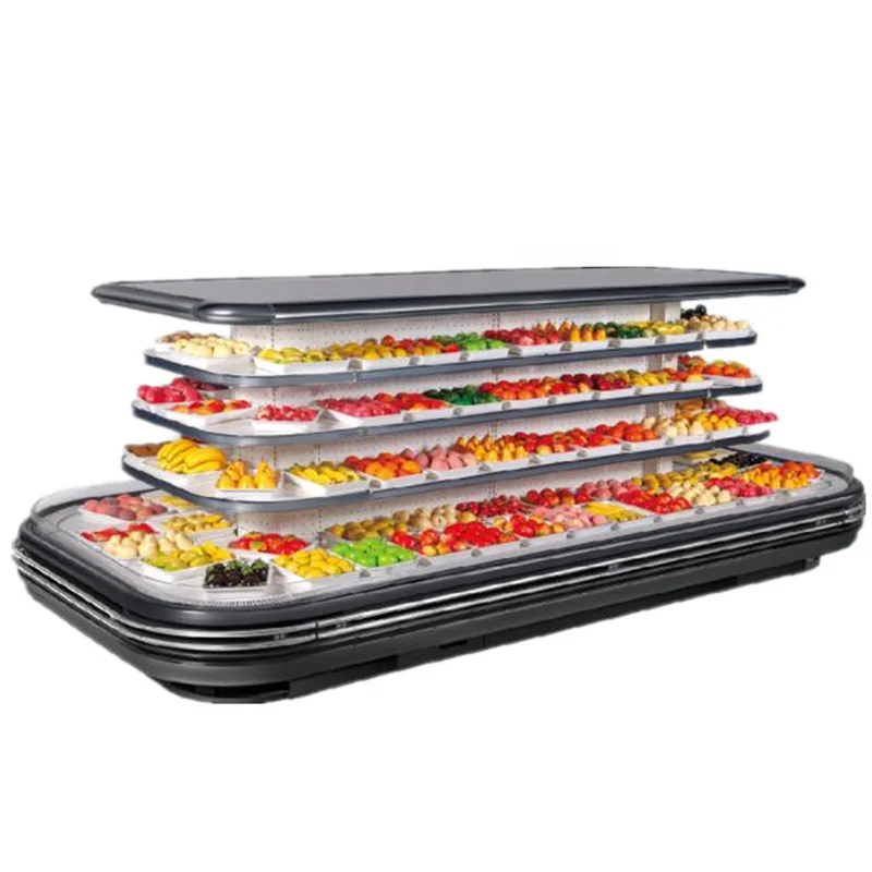 Холодильник для супермаркета, многоярусный коммерческий холодильник с открытым дисплеем для фруктов и овощей, Круглый Холодильный шкаф