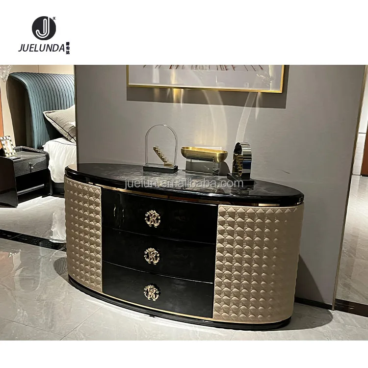 Modern Drawer Unit Upholstered Storage Chest High Glossy Wooden Veneer Side Board Blue Hotel Buffet Table