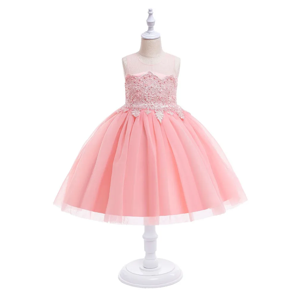 New Princess Girls Dress 2022 Summer Lace Pearl Bridesmaid Party Flower Costume For Girls Wedding Dress