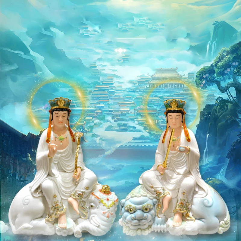 White marble jade Manjushri Bodhisattva Home Furnishing Buddha Decoration Manjushri Bodhisattva Sitting Statue