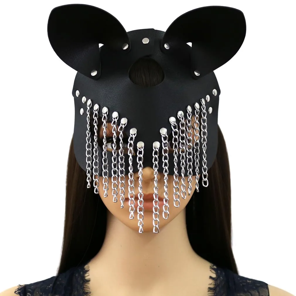 New Punk Personalized Chain Leather Mask Halloween Party Masquerade Sexy Decoration Mask for Men and Women