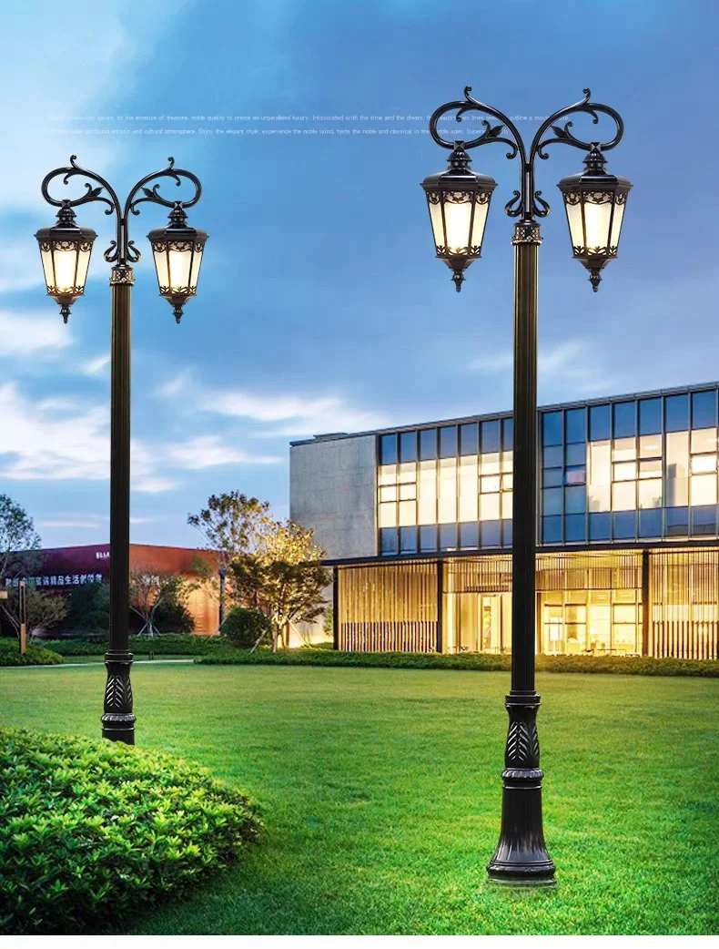 Outdoor double headed European style antique courtyard lights, decorative power supply road waterproof lamp posts