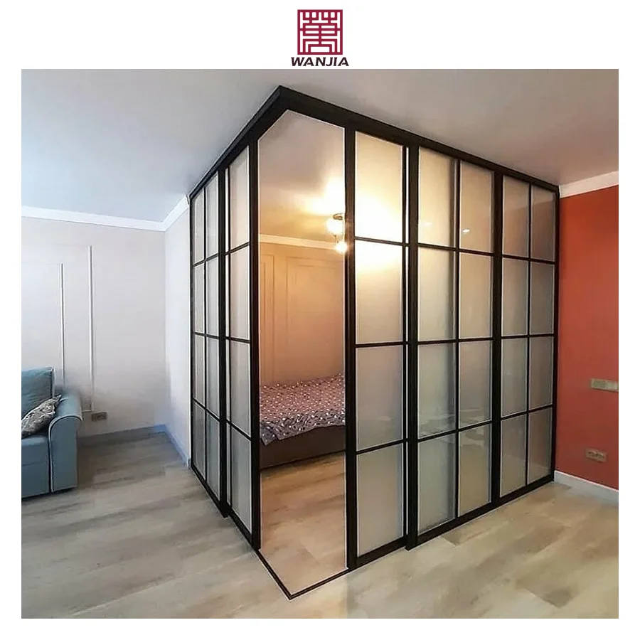 Minimalist Interior Partition Soundproof Slim Narrow Frame Double Glass Aluminum Sliding Doors