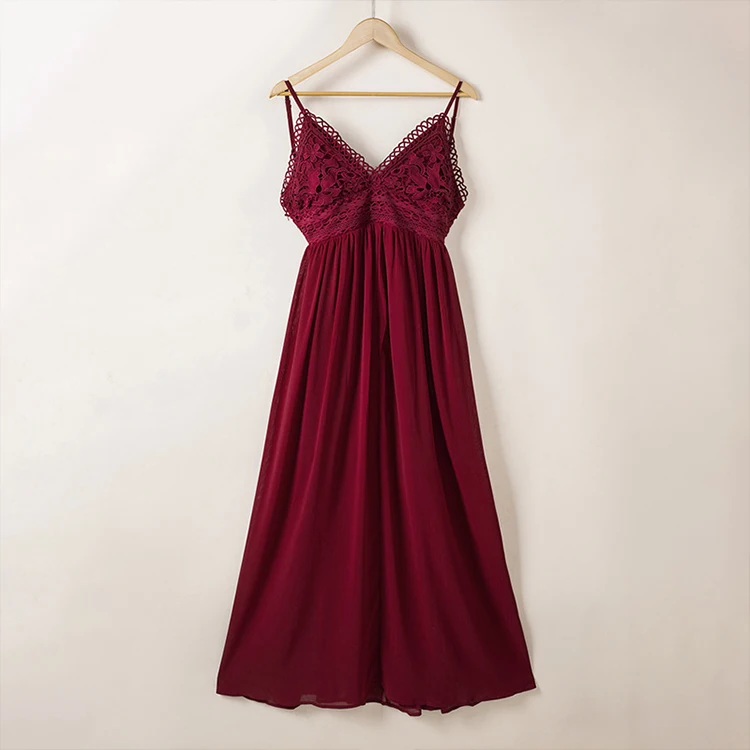 Fashion Women Casual Sleeveless Lace Long Dress Autumn Open Back Strap Dress