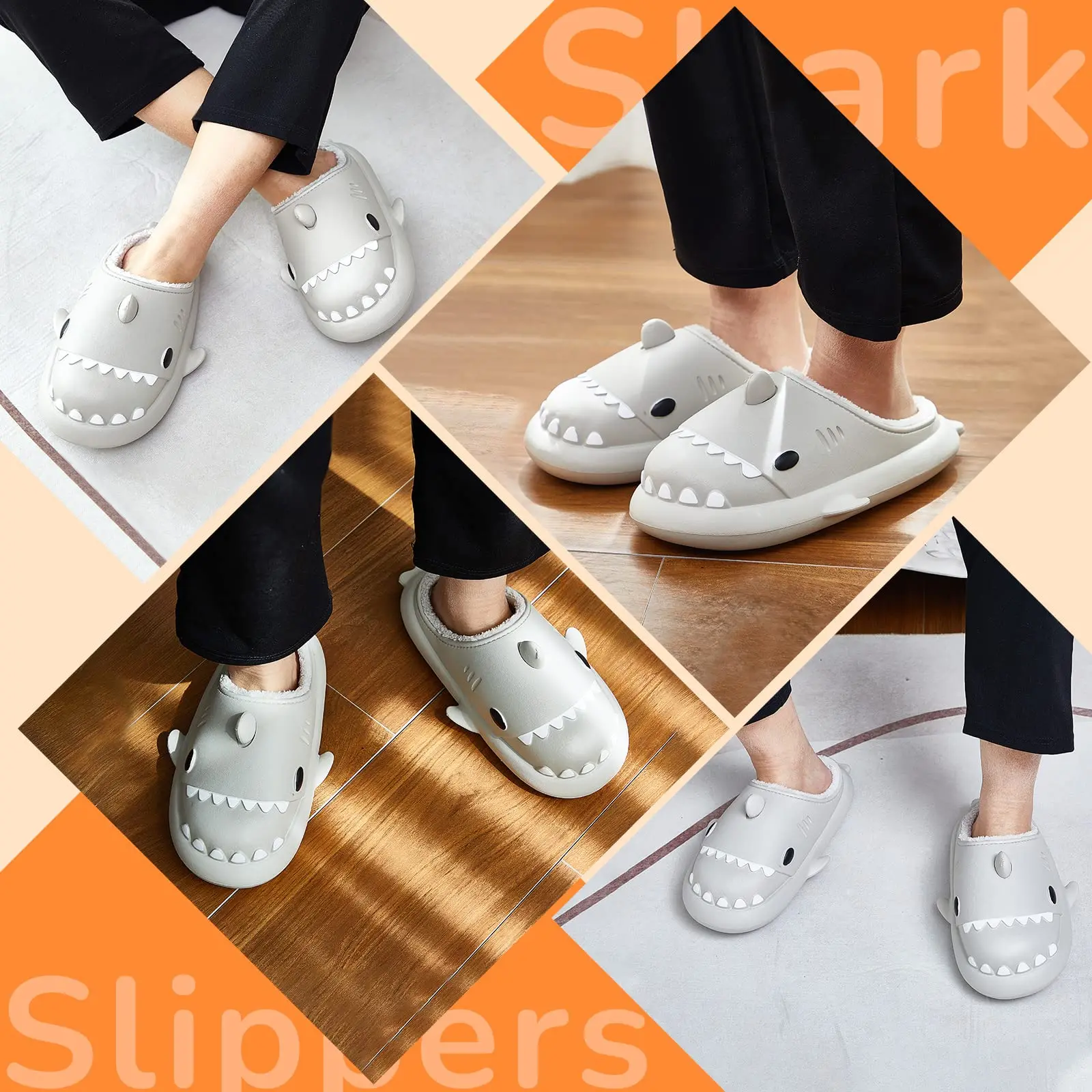 Winter Warm Cute Cartoon Slippers Fuzzy Plush Lining Slip Indoor Home Shoes Unisex Cloud Shark Slippers Slides for Women Men