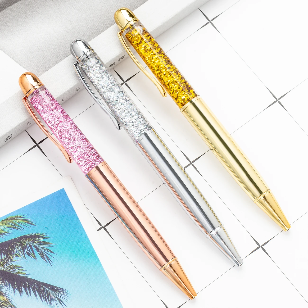 2020 luxury rose gold fat tube DIY floating pen sequin liquid glitter gift ball pen with custom logo