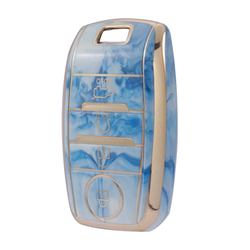 4-button Marble Texture Car Key Holder with Keychain,Classy Key Protector Soft Key Fob Cover Fit for Kia Optima K5 Sorento