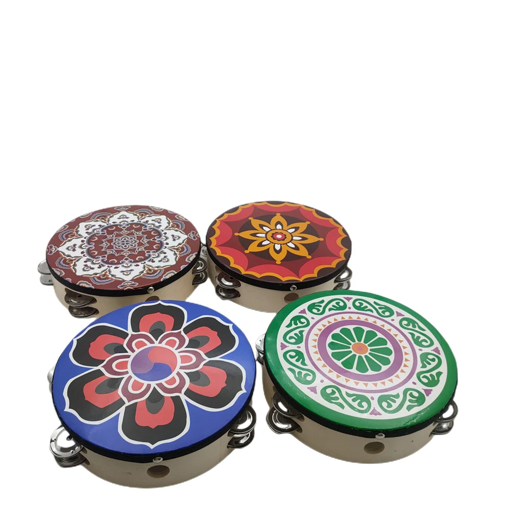 Th4-high Quality Wooden Laser Flashing Tambourine Pattern Double Row 8 Inch For Sale