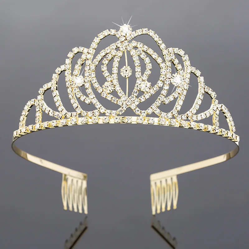 Wholesale Korean version of rhinestone hair band children princess crown birthday cake decoration gold crown tiara with comb