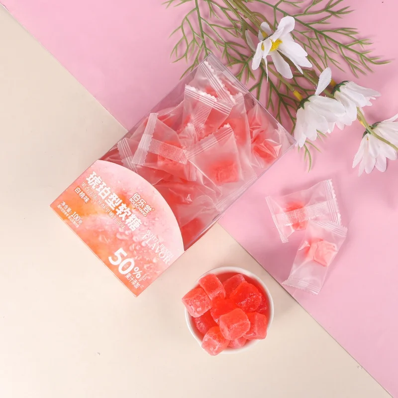 Bulk custom wholesale  sour and sweet boxed fruit flavored gummies with 50% juice content, rubber candy snack gummy candy