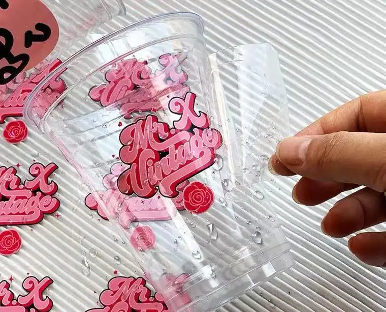 Высококачественная прочная клейкая водонепроницаемая индивидуальная тисненая УФ-печать для упаковки стаканов переводные наклейки
