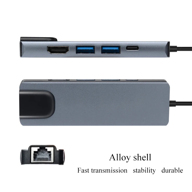 5 in 1  USB-C docking station with 4K HD HDTV VGA DVI cable hub USB adapter