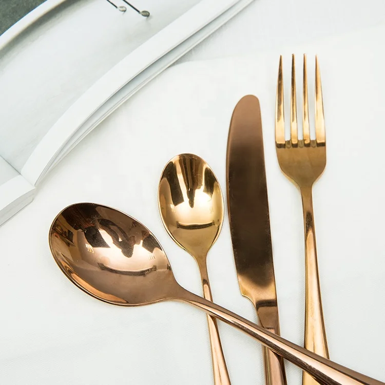 flatware rose wedding rose gold cutlery spoon knife fork stainless steel tableware set