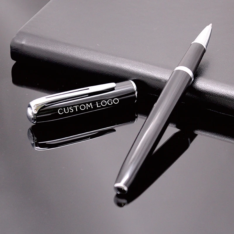 [Customized products] Executive Professinal Metal Black Signature Refill Rollerball Pen For Business,Office (black/blue ink)