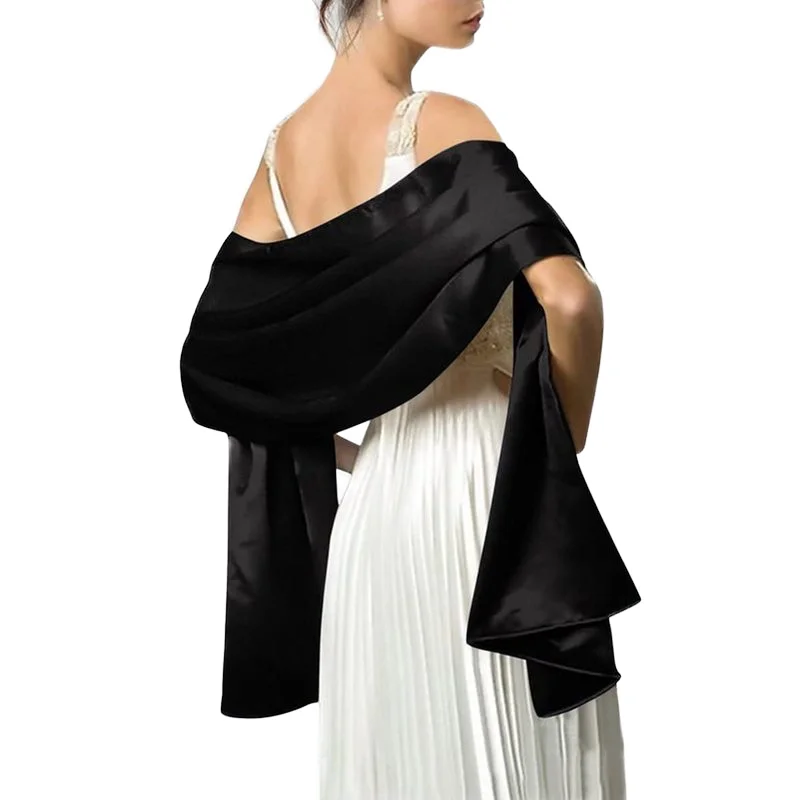 Factory Direct 2024 New Stock Solid Color polyester satin chiffon Shawl Wrap Long Thin satin shawl scarf for women