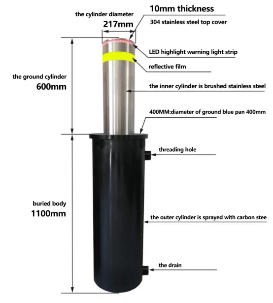 Automatic Retractable Hydraulic Bollards Post Car Parking Bollard Stainless Steel Driveway Residential Automatic Bollard