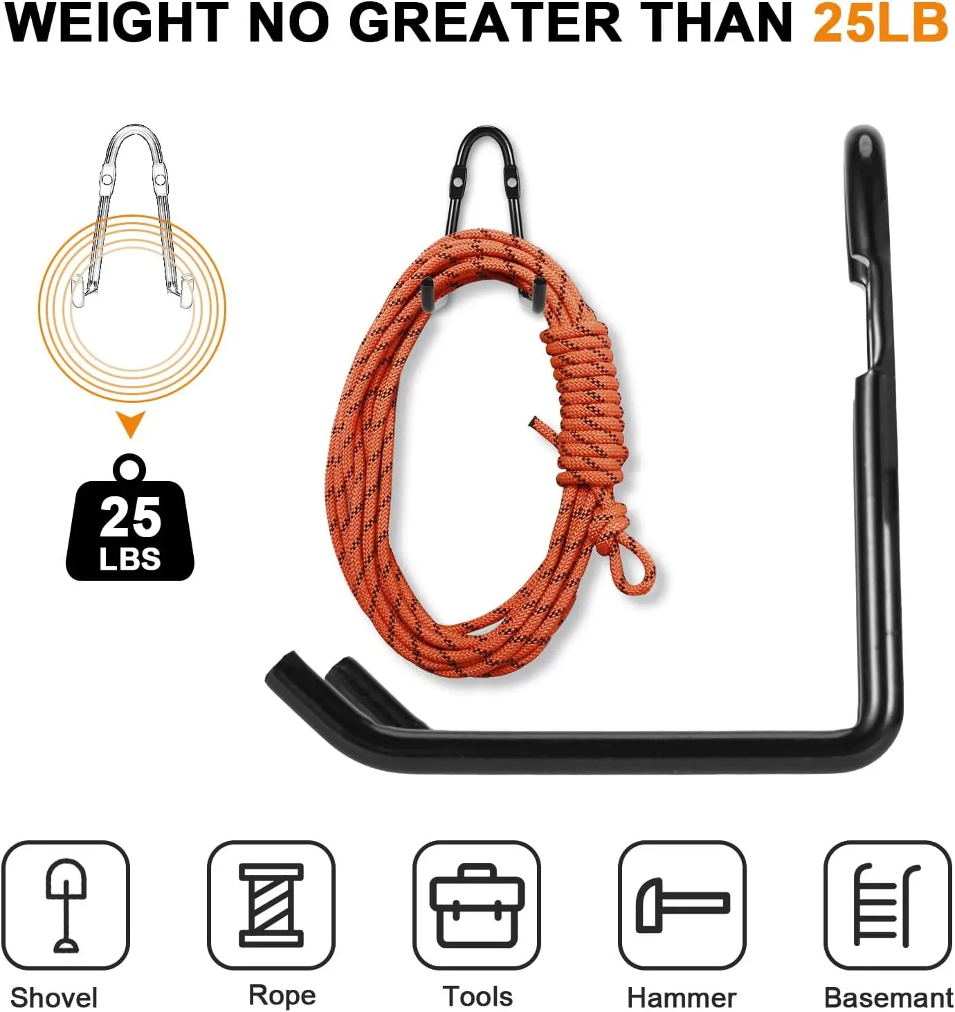 Wall Mount Heavy Duty Metal Garage Storage Tool Hanger Utility Double  Hook