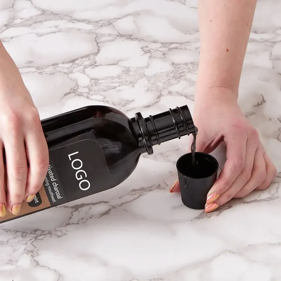 Private Label Natural Mint And Coconut Oil  Alcohol-free Activated Charcoal Mouthwash