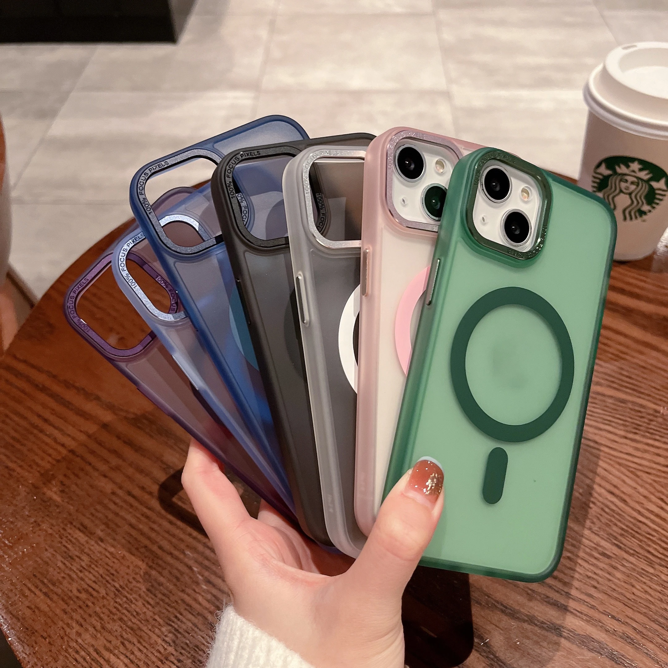 100% focus pixels logo Matte Wireless Charging Magnetic Metal Camera Cover Phone Case PC Material For IPhone 14 pro max Cases